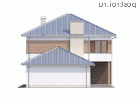 Q-203-1P проект двухэтажного дома из пенобетона с гаражом размером 16 на 14 - вид слева