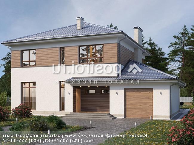 Q-203-1P проект двухэтажного дома из пенобетона с гаражом размером 16 на 14