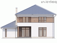 Q-203-1P проект двухэтажного дома из пенобетона с гаражом размером 16 на 14 - вид сзади