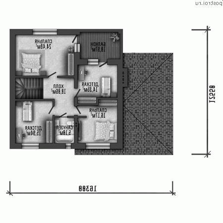 Q-204-1P проект двухэтажного дома из пенобетона с гаражом размером 16 на 14  - 2-й этаж