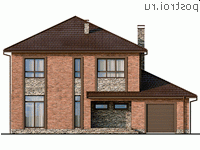 Q-204-1P проект двухэтажного дома из пенобетона с гаражом размером 16 на 14  - вид спереди