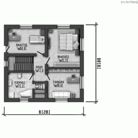 Q-206-1P проект двухэтажного дома из пенобетона с гаражом размером 15 на 15 - 2-й этаж