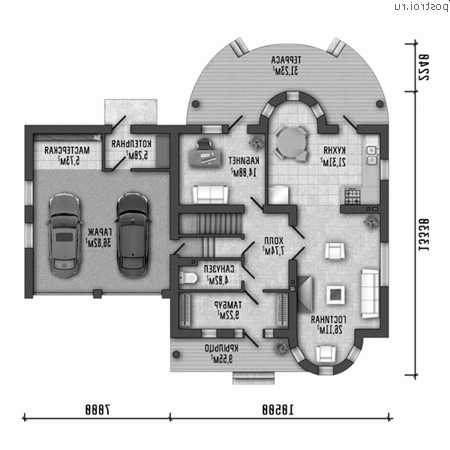Q-210-1P проект двухэтажного дома из пенобетона с гаражом размером 18 на 16 - 1-й этаж