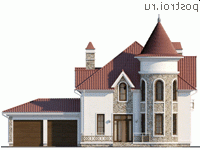 Q-210-1P проект двухэтажного дома из пенобетона с гаражом размером 18 на 16 - вид спереди