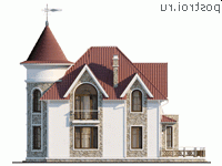 Q-210-1P проект двухэтажного дома из пенобетона с гаражом размером 18 на 16 - вид слева