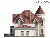Q-210-1P проект двухэтажного дома из пенобетона с гаражом размером 18 на 16 - вид справа