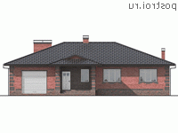 Q-213-1P проект одноэтажного дома из пенобетона с гаражом размером 17 на 17 - вид спереди
