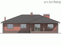 Q-213-1P проект одноэтажного дома из пенобетона с гаражом размером 17 на 17 - вид сзади