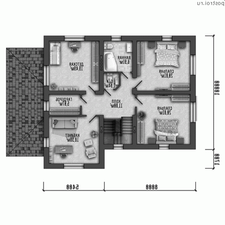 Q-218-1P проект двухэтажного дома из пенобетона размером 12 на 16 - 2-й этаж