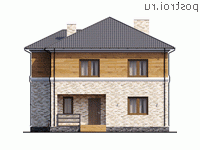 Q-218-1P проект двухэтажного дома из пенобетона размером 12 на 16 - вид спереди