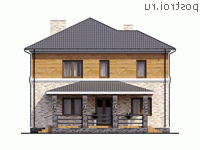 Q-218-1P проект двухэтажного дома из пенобетона размером 12 на 16 - вид сзади