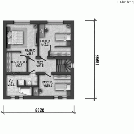 Q-220-1P проект двухэтажного дома из пенобетона с гаражом размером 14 на 14 - 2-й этаж