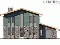 Q-220-1P проект двухэтажного дома из пенобетона с гаражом размером 14 на 14 - вид спереди