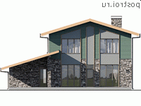 Q-220-1P проект двухэтажного дома из пенобетона с гаражом размером 14 на 14 - вид сзади