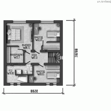 Q-220-2P проект двухэтажного дома из пенобетона с гаражом размером 14 на 14 - 2-й этаж