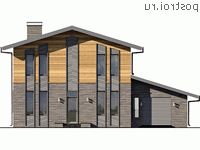 Q-220-2P проект двухэтажного дома из пенобетона с гаражом размером 14 на 14 - вид спереди