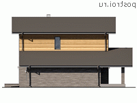 Q-220-2P проект двухэтажного дома из пенобетона с гаражом размером 14 на 14 - вид слева