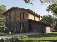 Q-220-2P проект двухэтажного дома из пенобетона с гаражом размером 14 на 14