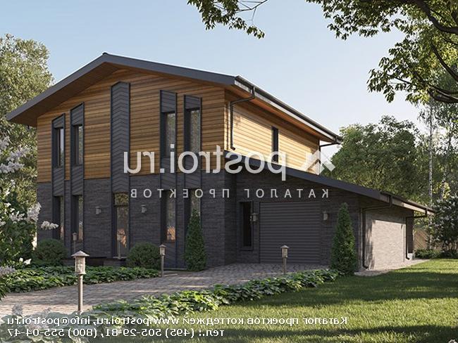 Q-220-2P проект двухэтажного дома из пенобетона с гаражом размером 14 на 14