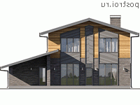 Q-220-2P проект двухэтажного дома из пенобетона с гаражом размером 14 на 14 - вид сзади