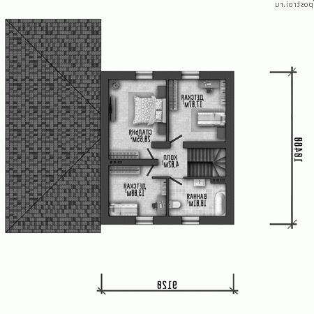 Q-224-1P проект двухэтажного коттеджа из газобетона с гаражом размером 15 на 13  - 2-й этаж