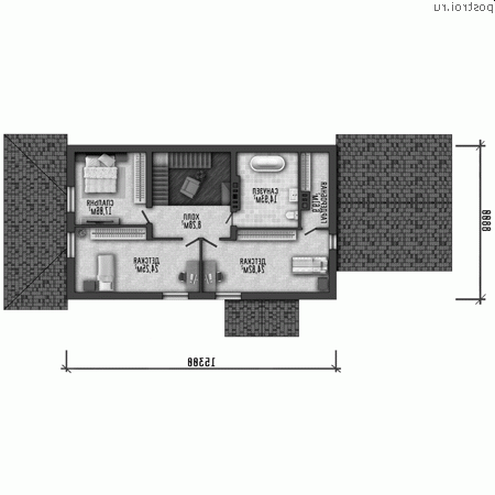 Q-232-1P проект одноэтажного дома из газобетона с мансардой и гаражом размером 24 на 11 - мансарда