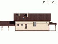 Q-232-1P проект одноэтажного дома из газобетона с мансардой и гаражом размером 24 на 11 - вид сзади