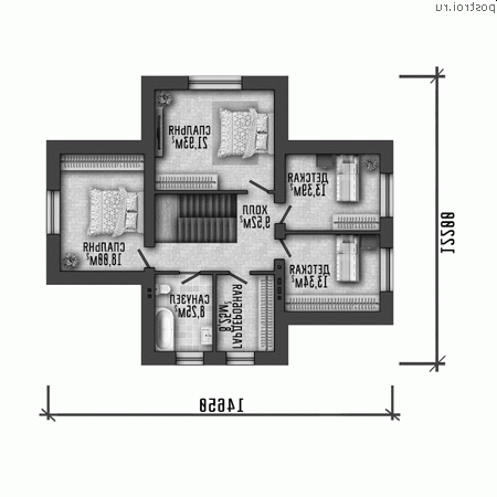 Q-239-1P проект двухэтажного дома из газобетона с гаражом размером 15 на 19 - 2-й этаж Q-239-1P проект двухэтажного дома из газобетона с гаражом размером 15 на 19 - 2-й этаж
