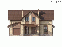 Q-239-1P проект двухэтажного дома из газобетона с гаражом размером 15 на 19 - вид спереди Q-239-1P проект двухэтажного дома из газобетона с гаражом размером 15 на 19 - вид спереди