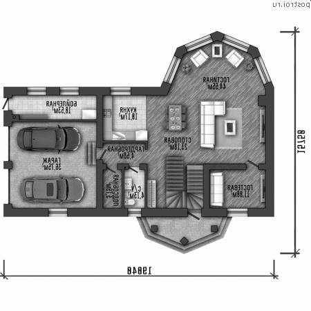 Q-242-1P проект двухэтажного дома из газобетона с гаражом размером 20 на 16 - 1-й этаж