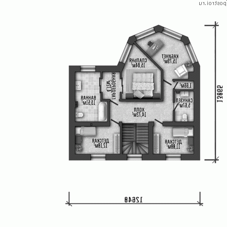 Q-242-1P проект двухэтажного дома из газобетона с гаражом размером 20 на 16 - 2-й этаж