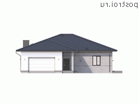 Q-263-1P проект одноэтажного дома из пеноблоков с гаражом размером 19 на 22 - вид спереди