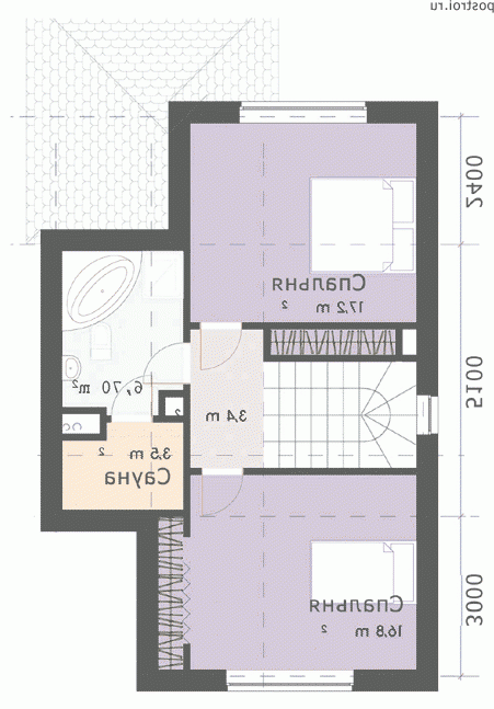 R-104-1P проект двухэтажного коттеджа из пенобетона размером 11 на 7  - 2-й этаж