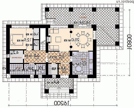 R-147-1K проект двухэтажного дома из кирпича размером 11 на 16  - 1-й этаж