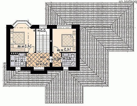 R-147-1K проект двухэтажного дома из кирпича размером 11 на 16  - 2-й этаж