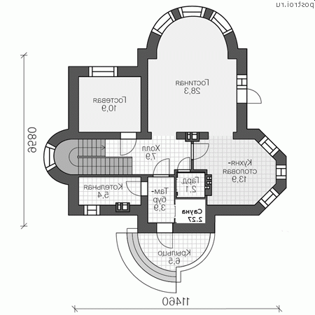R-150-2P проект двухэтажного коттеджа из пеноблоков размером 11 на 10  - 1-й этаж