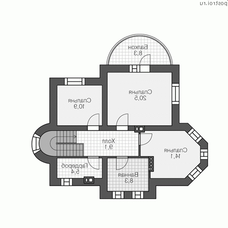 R-150-2P проект двухэтажного коттеджа из пеноблоков размером 11 на 10  - 2-й этаж