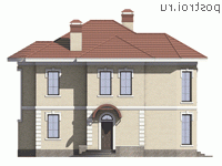 R-150-2P проект двухэтажного коттеджа из пеноблоков размером 11 на 10  - вид спереди