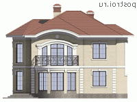 R-150-2P проект двухэтажного коттеджа из пеноблоков размером 11 на 10  - вид сзади