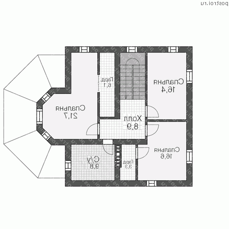R-167-1P проект двухэтажного дома из пеноблоков размером 11 на 12  - 2-й этаж