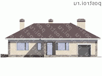 R-177-1P проект одноэтажного дома из пеноблоков с гаражом размером 18 на 18  - вид спереди