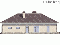 R-177-1P проект одноэтажного дома из пеноблоков с гаражом размером 18 на 18  - вид слева