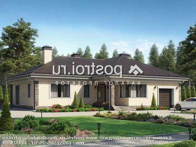 R-177-1P проект одноэтажного дома из пеноблоков с гаражом размером 18 на 18 