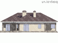 R-177-1P проект одноэтажного дома из пеноблоков с гаражом размером 18 на 18  - вид справа