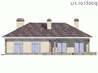 R-177-1P проект одноэтажного дома из пеноблоков с гаражом размером 18 на 18  - вид сзади