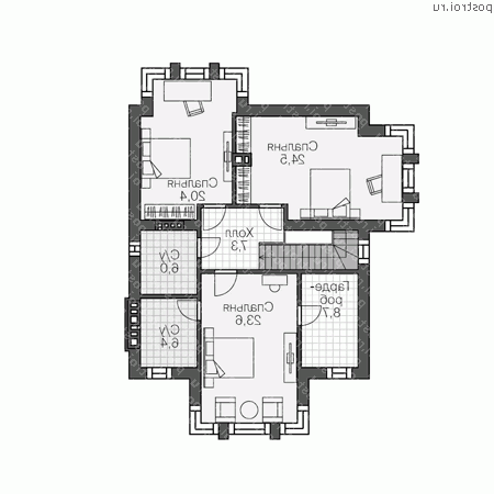 R-192-1P проект двухэтажного коттеджа из пенобетона размером 14 на 11  - 2-й этаж