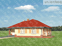 R-193-1K проект одноэтажного дома из кирпича с гаражом размером 14 на 14  - вид спереди