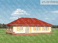 R-193-1K проект одноэтажного дома из кирпича с гаражом размером 14 на 14  - вид слева