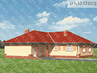 R-193-1K проект одноэтажного дома из кирпича с гаражом размером 14 на 14  - вид справа