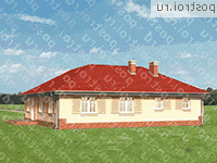 R-193-1K проект одноэтажного дома из кирпича с гаражом размером 14 на 14  - вид сзади